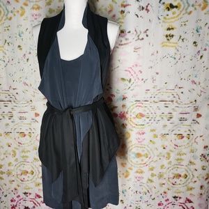 EVER Silk Black Navy Work Layered Mini Dress Sz M